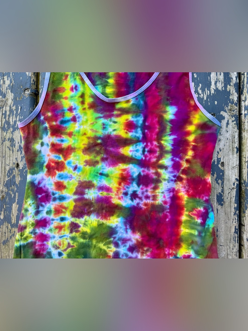 Women's Multicolor Tie-Dye Scoop Neck Tank Top - Picture 5 of 9